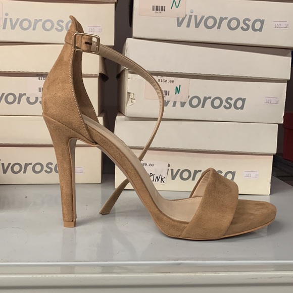 Open Toe High Heel Stiletto Sandals in Brown Faux Suede, Women’s - Picture 2 of 11